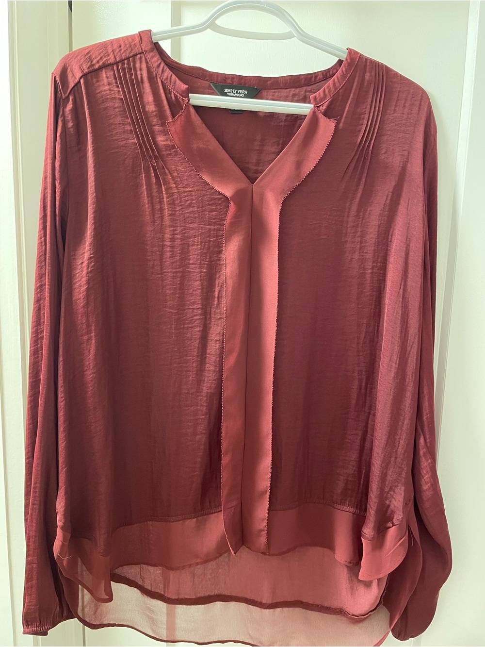 Simply Vera Vera Wang Brick Red V-Neck Long-Sleeve Blouse - Picture 2 of 7